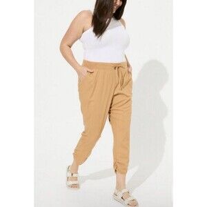 Torrid Skinny Stretch‎ Linen Mid Rise Side Cinch Crop Pants Size 0 Biscuit Color